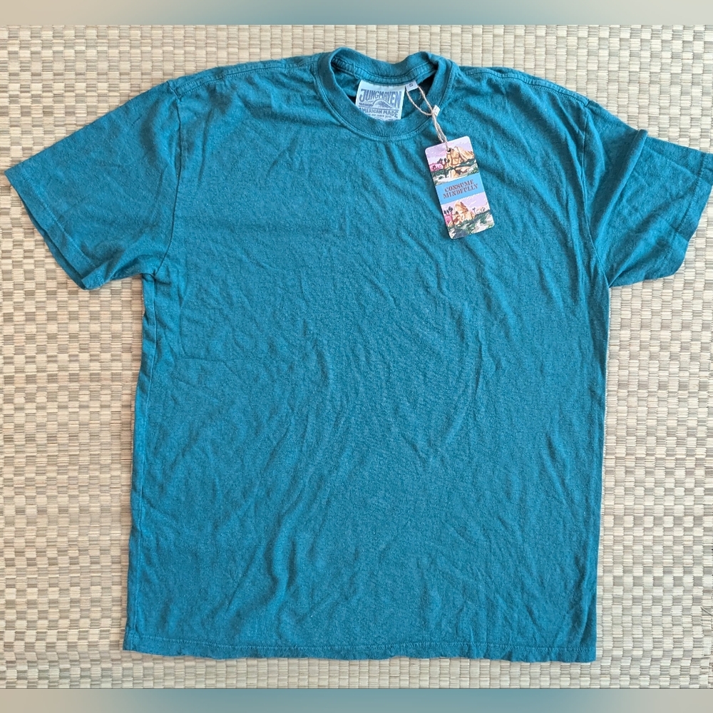 NWT Jungmaven Jung Tee T-shirt Hemp Blend Teal Men's Size Small Made in USA